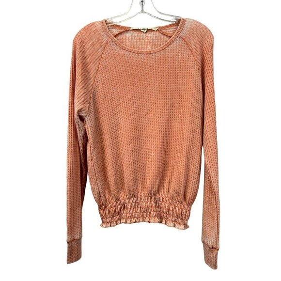 Vanilla Star Women’s Round Neck Long Sleeve Top Gathered Waist Coral Large - Picture 1 of 8